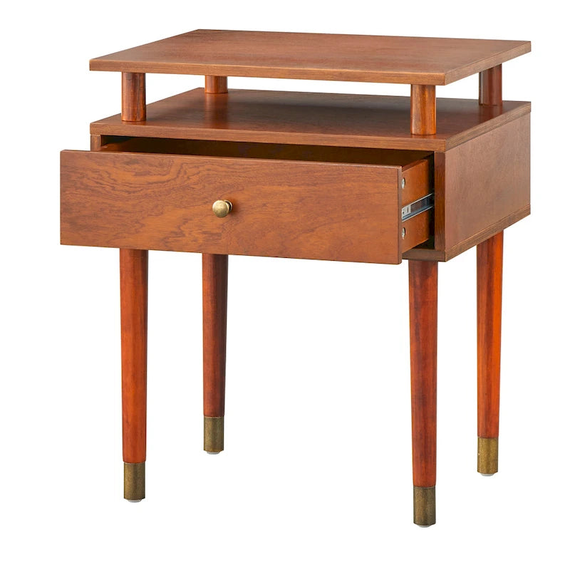 Mid-Century One Drawer Side Table - Antique White/Blush Pink/Walnut
