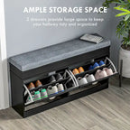 White Shoe Storage Bench with Cushion - 2 Drawers - Holds 8 Pairs