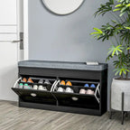 White Shoe Storage Bench with Cushion - 2 Drawers - Holds 8 Pairs