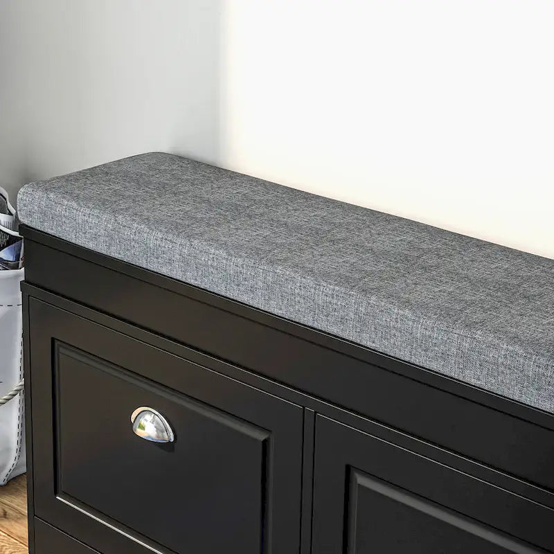 White Shoe Storage Bench with Cushion - 2 Drawers - Holds 8 Pairs