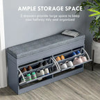 White Shoe Storage Bench with Cushion - 2 Drawers - Holds 8 Pairs