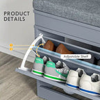 White Shoe Storage Bench with Cushion - 2 Drawers - Holds 8 Pairs