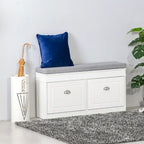 White Shoe Storage Bench with Cushion - 2 Drawers - Holds 8 Pairs