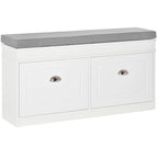 White Shoe Storage Bench with Cushion - 2 Drawers - Holds 8 Pairs