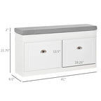 White Shoe Storage Bench with Cushion - 2 Drawers - Holds 8 Pairs