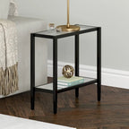 Clear Glass Rectangular Side Table with Mirrored Shelf