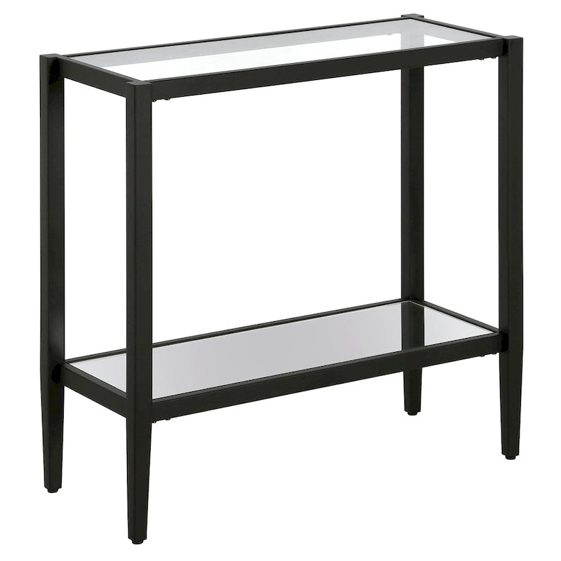Clear Glass Rectangular Side Table with Mirrored Shelf