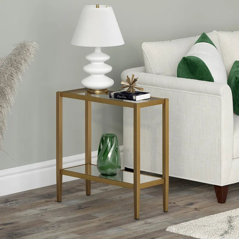 Clear Glass Rectangular Side Table with Mirrored Shelf
