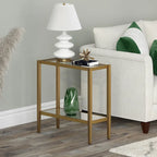 Clear Glass Rectangular Side Table with Mirrored Shelf