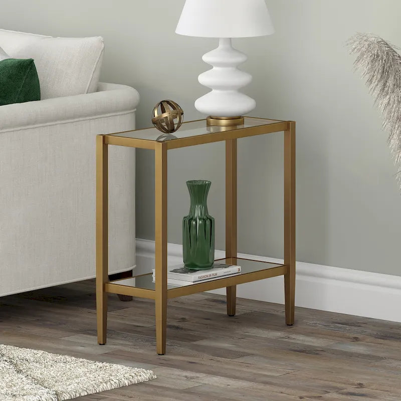 Clear Glass Rectangular Side Table with Mirrored Shelf