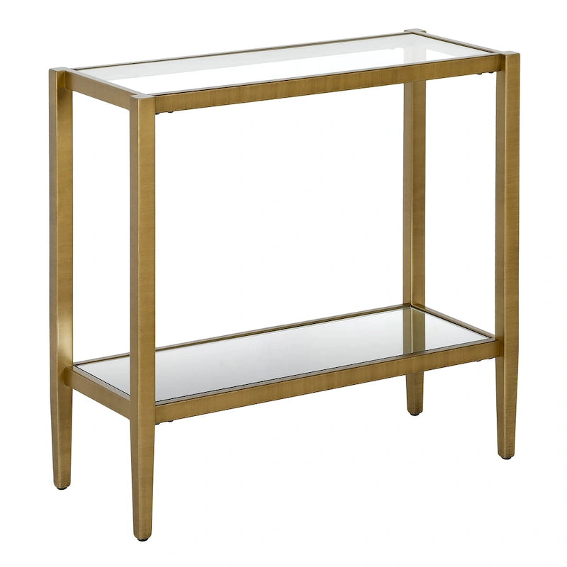 Clear Glass Rectangular Side Table with Mirrored Shelf