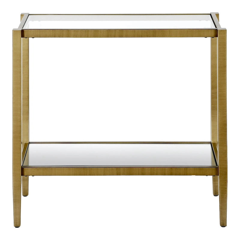 Clear Glass Rectangular Side Table with Mirrored Shelf