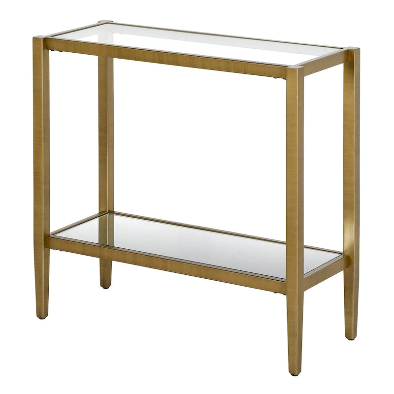 Clear Glass Rectangular Side Table with Mirrored Shelf