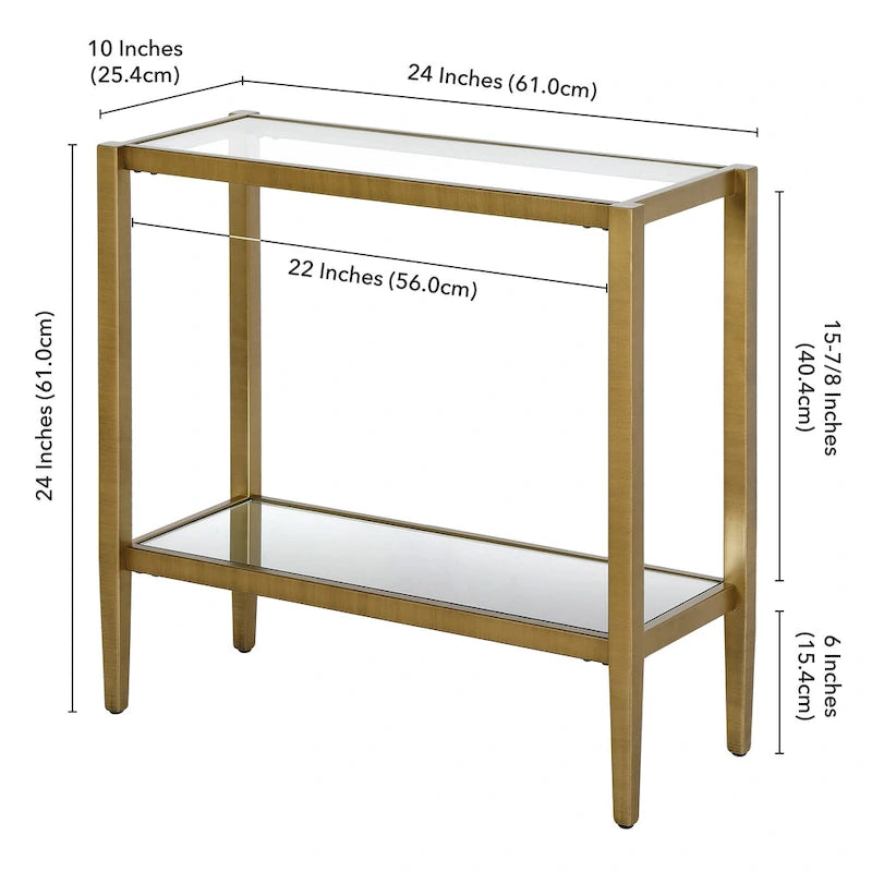 Clear Glass Rectangular Side Table with Mirrored Shelf