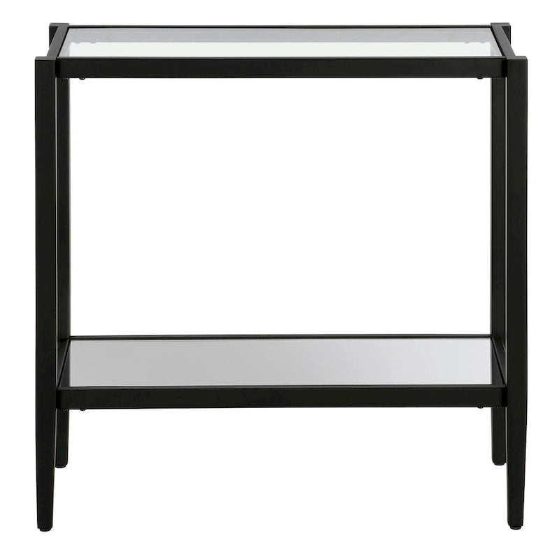 Clear Glass Rectangular Side Table with Mirrored Shelf