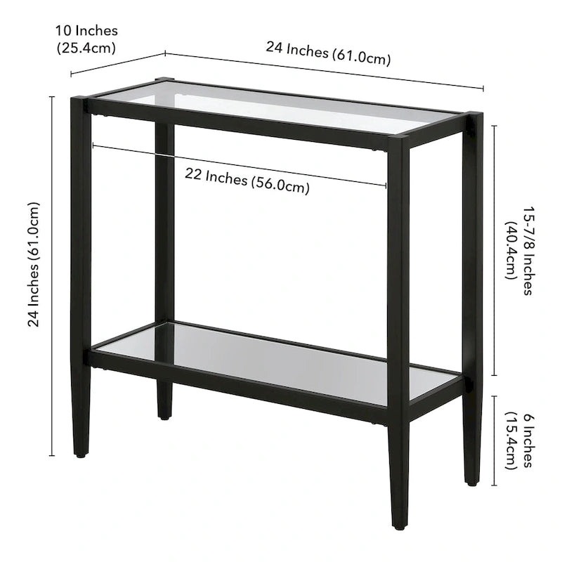 Clear Glass Rectangular Side Table with Mirrored Shelf