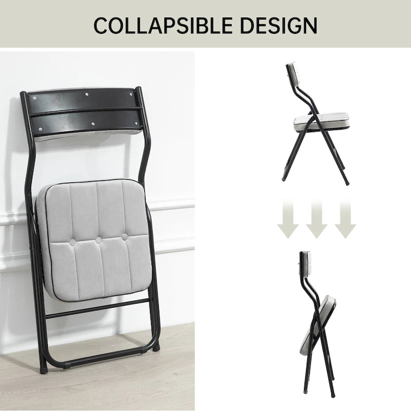 Velvet Upholstered Steel Tufted Folding Dining Chairs(set of 4)