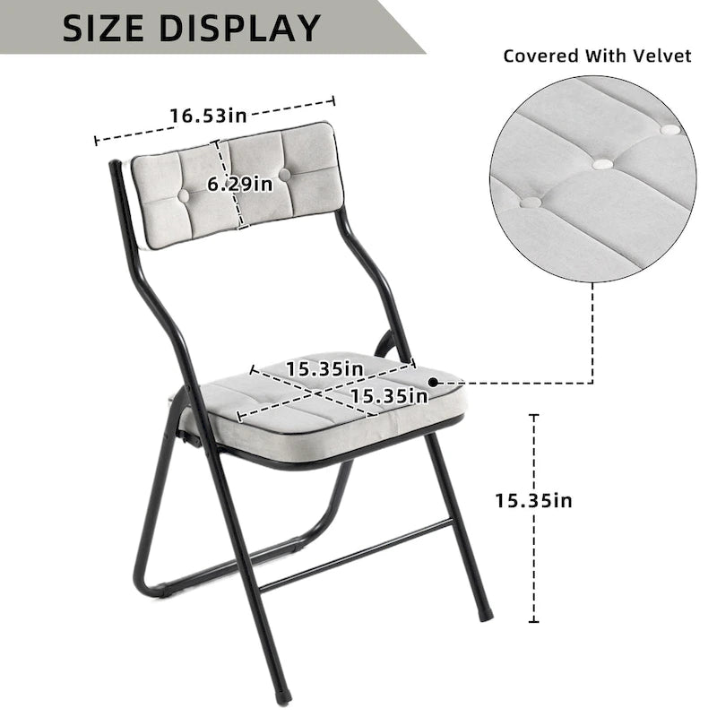 Velvet Upholstered Steel Tufted Folding Dining Chairs(set of 4)