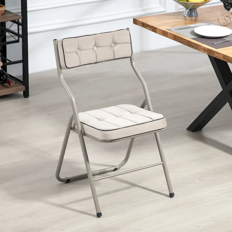 Velvet Upholstered Steel Tufted Folding Dining Chairs(set of 4)