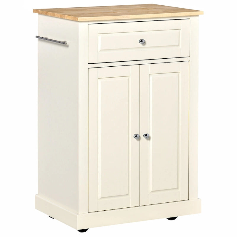 Rolling Kitchen Island Cart with Drawer and Cabinet - Black/Grey/Cream White