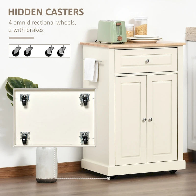 Rolling Kitchen Island Cart with Drawer and Cabinet - Black/Grey/Cream White