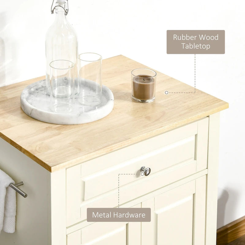 Rolling Kitchen Island Cart with Drawer and Cabinet - Black/Grey/Cream White