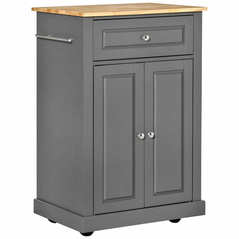 Rolling Kitchen Island Cart with Drawer and Cabinet - Black/Grey/Cream White