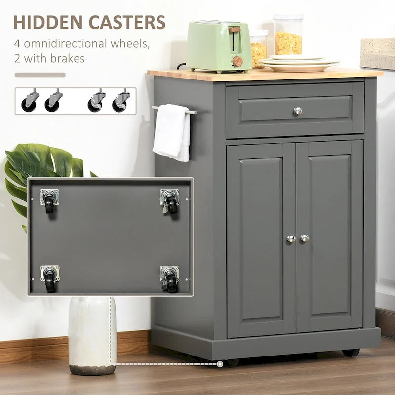 Rolling Kitchen Island Cart with Drawer and Cabinet - Black/Grey/Cream White