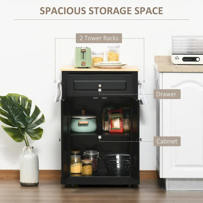 Rolling Kitchen Island Cart with Drawer and Cabinet - Black/Grey/Cream White
