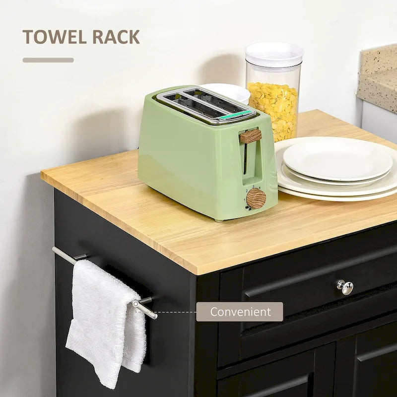 Rolling Kitchen Island Cart with Drawer and Cabinet - Black/Grey/Cream White