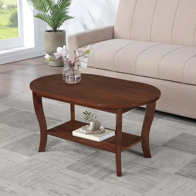 Black Oval Coffee Table with Storage Shelf