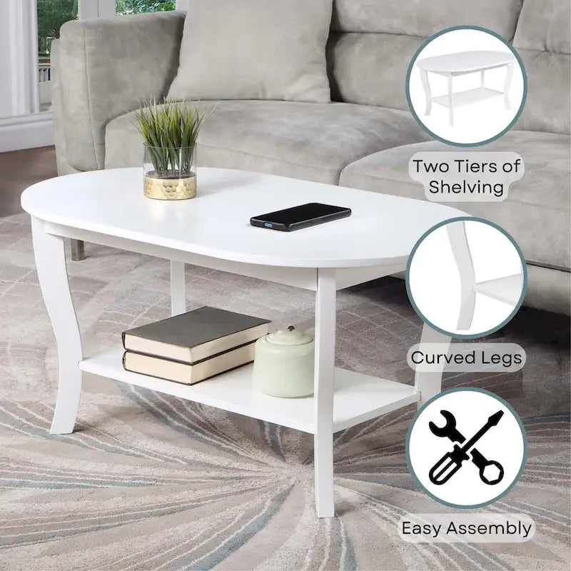 Black Oval Coffee Table with Storage Shelf