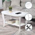 Black Oval Coffee Table with Storage Shelf