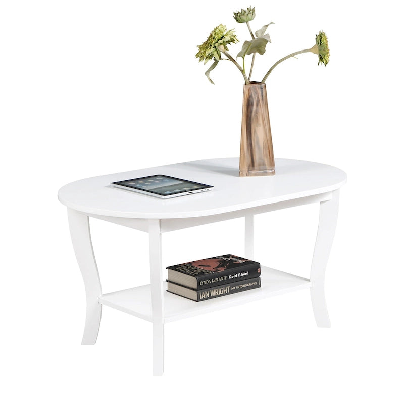 Black Oval Coffee Table with Storage Shelf