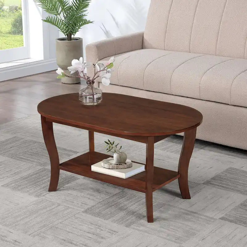 Black Oval Coffee Table with Storage Shelf