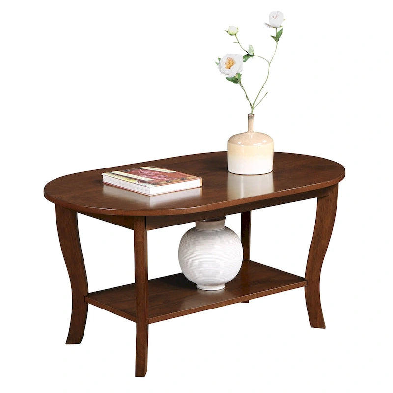 Black Oval Coffee Table with Storage Shelf