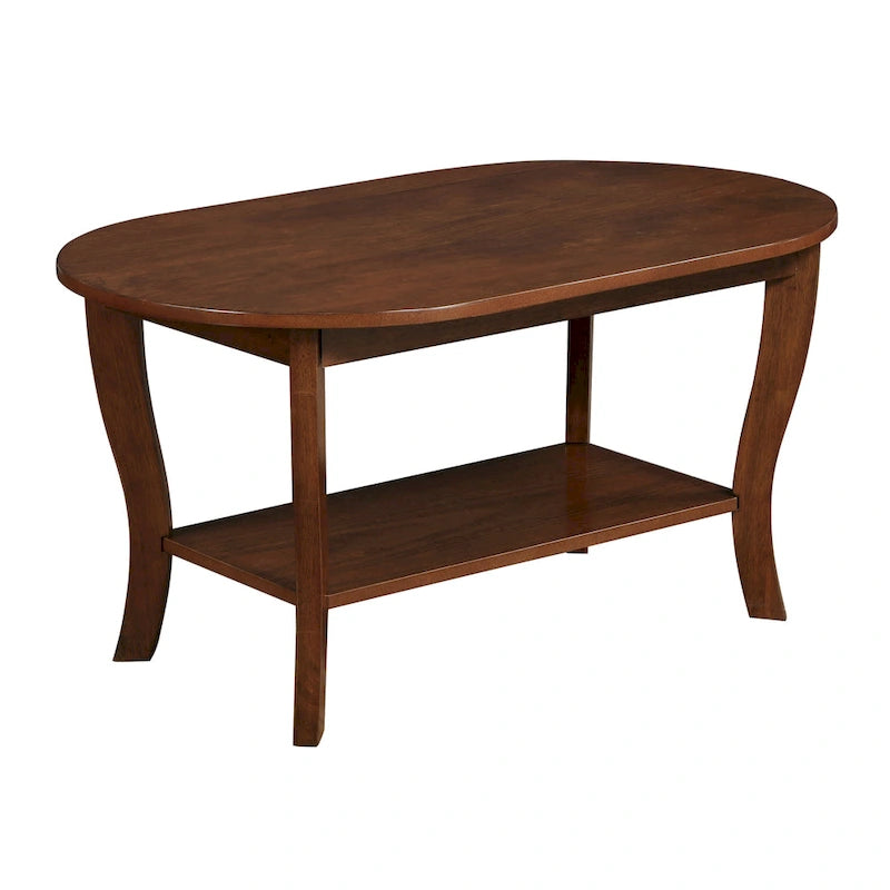 Black Oval Coffee Table with Storage Shelf