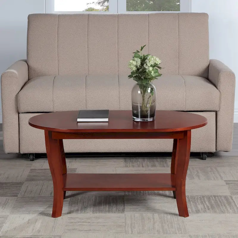 Black Oval Coffee Table with Storage Shelf