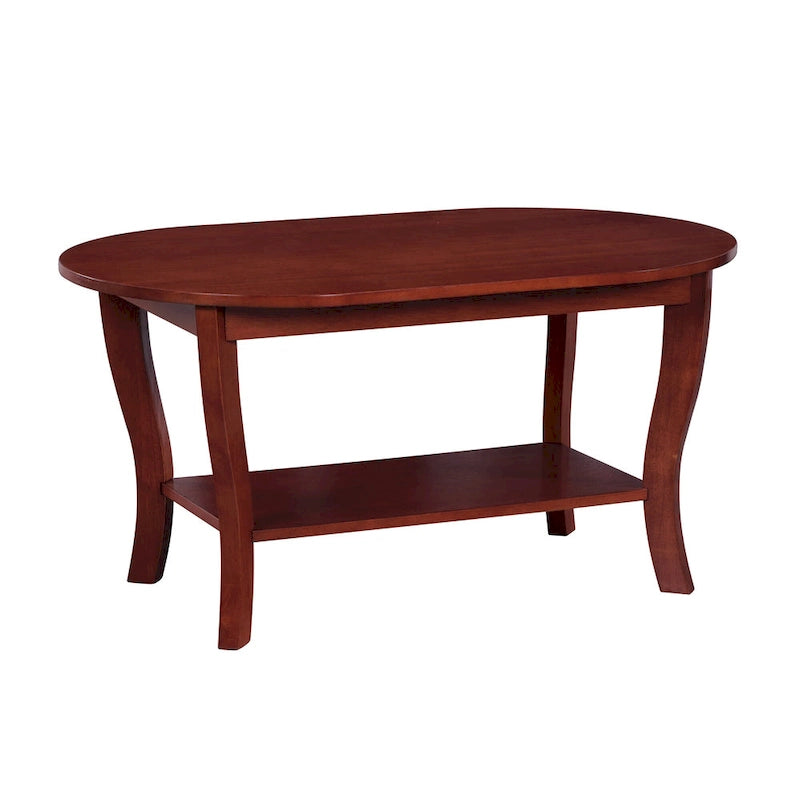 Black Oval Coffee Table with Storage Shelf