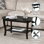 Black Oval Coffee Table with Storage Shelf