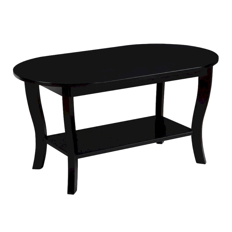 Black Oval Coffee Table with Storage Shelf