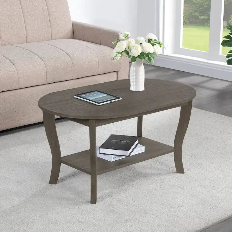 Black Oval Coffee Table with Storage Shelf