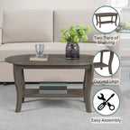 Black Oval Coffee Table with Storage Shelf