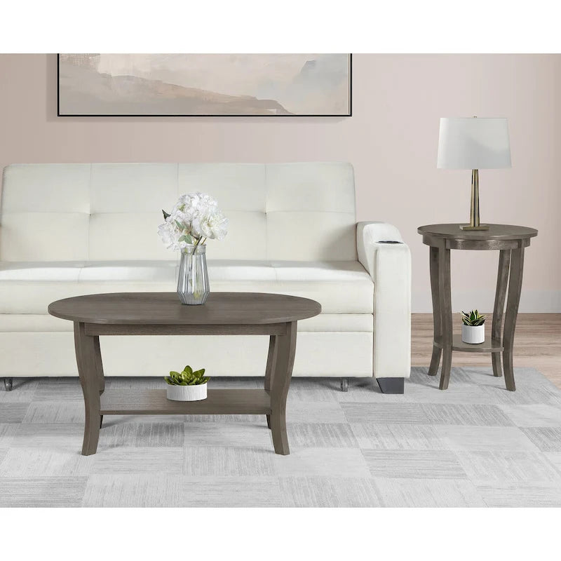 Black Oval Coffee Table with Storage Shelf