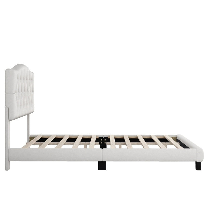 King Size , Modern Upholstered Platform Bed with Headboard, Heavy Duty Button Tufted Bed Frame with Wood Slat Support,Beige