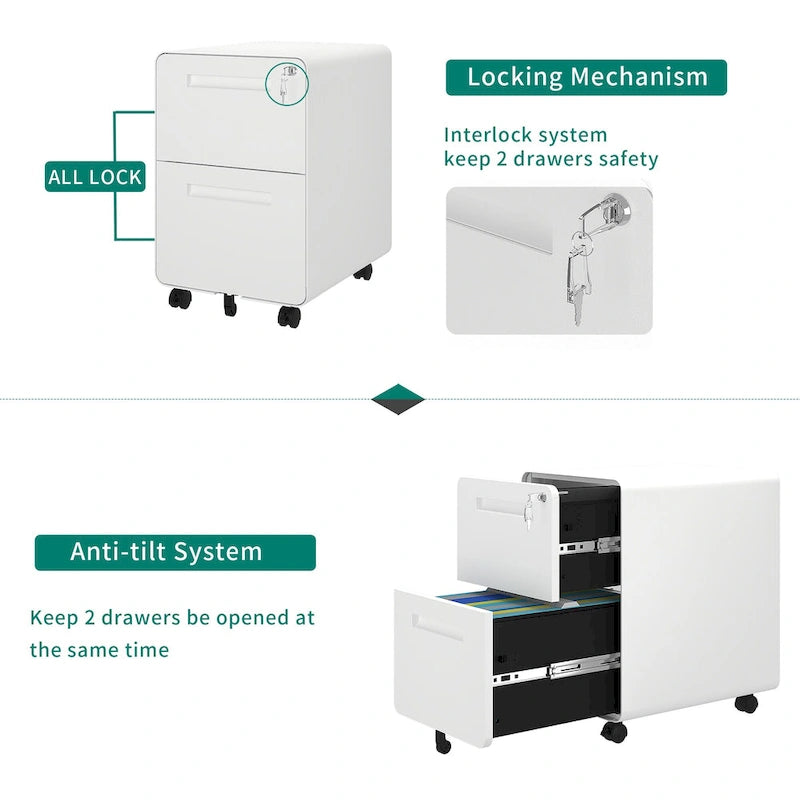 Modern 24.8  2-drawer Rolling Locking Steel File Cabinet