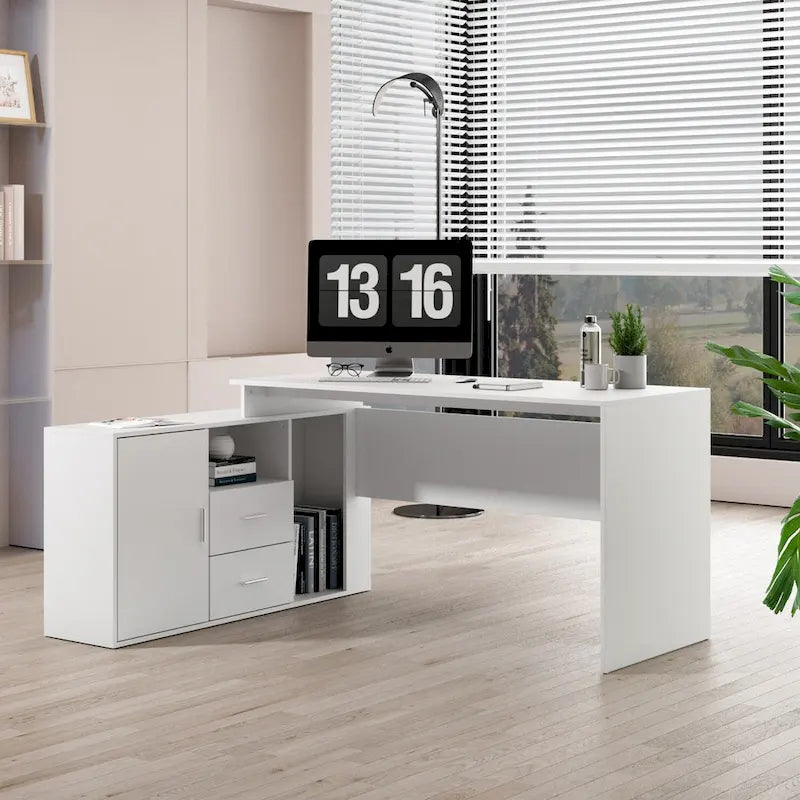 Brown L-Shaped Corner Desk 55-inch for Home Office