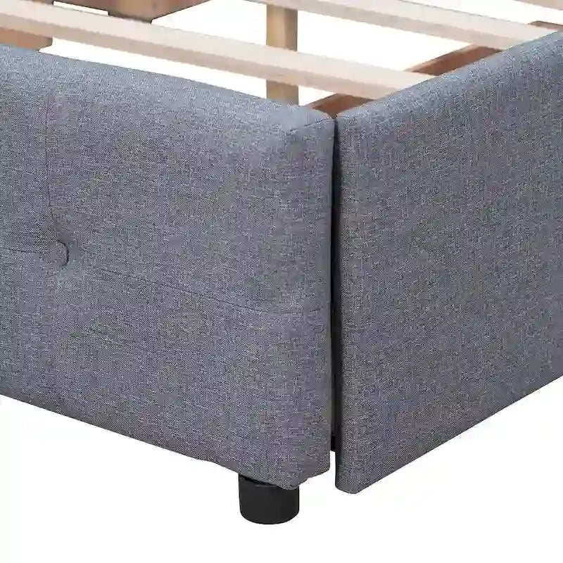 Queen Upholstered Platform Bed with Classic Headboard and 4 Drawers, No Box Spring Needed, Linen Fabric