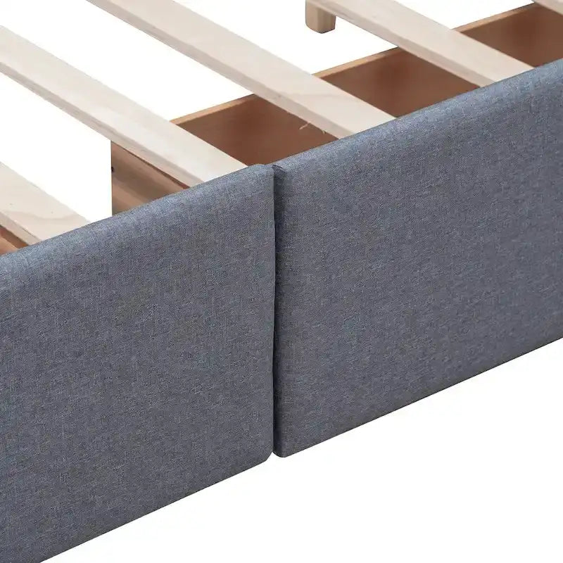 Queen Upholstered Platform Bed with Classic Headboard and 4 Drawers, No Box Spring Needed, Linen Fabric
