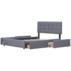 Queen Upholstered Platform Bed with Classic Headboard and 4 Drawers, No Box Spring Needed, Linen Fabric